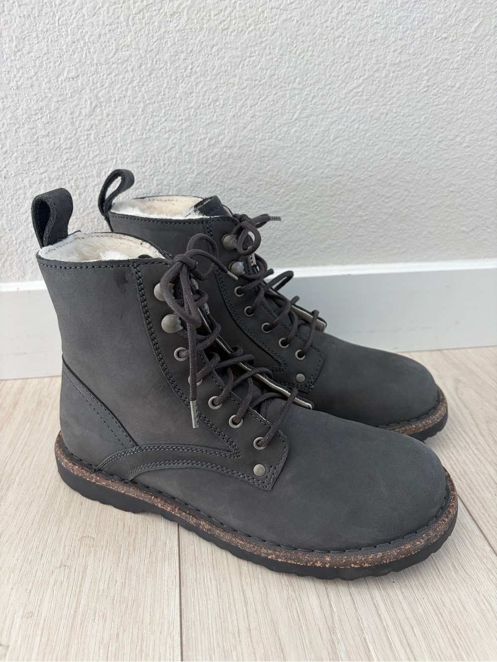Birkenstock Bryson Graphite Lace-Up Sherpa Boots 38